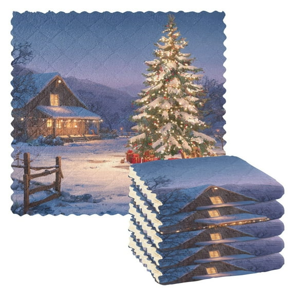 6 Pieces of Kitchen Towels 11x11Inch Kitchen Dish Cloths Kitchen Dish Towels Reuseable Cleaning Cloths Beautiful Christmas Night