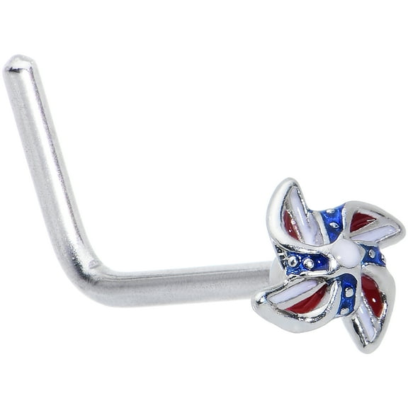 Body Candy L Shaped Nose Ring Womens 20G 6mm 316L Stainless Steel Pinwheel Mens Nose Stud Body Piercing Jewelry 1/4"