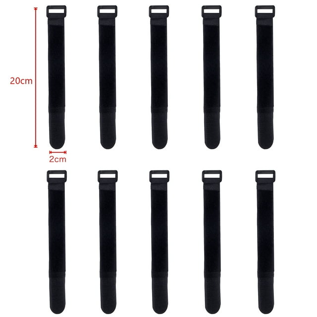 10 Pcs Attaches de Câble en Nylon Boucle Inversée Largeur 2cm Ruban Adhésif Magique Réutilisable Boucle de Fixation Durable 20x2cm-Noir 10 Pcs