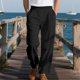 thumbnail image 1 of Pantalones largos casuales de poliéster para hombre, color sólido, cintura elástica, cordón ajustable, pierna ancha, bolsillos, para playa, 1 of 8