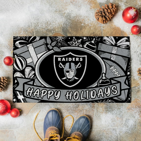 Las Vegas Raiders 28" x 16" Happy Holidays Christmas Turf Door Mat