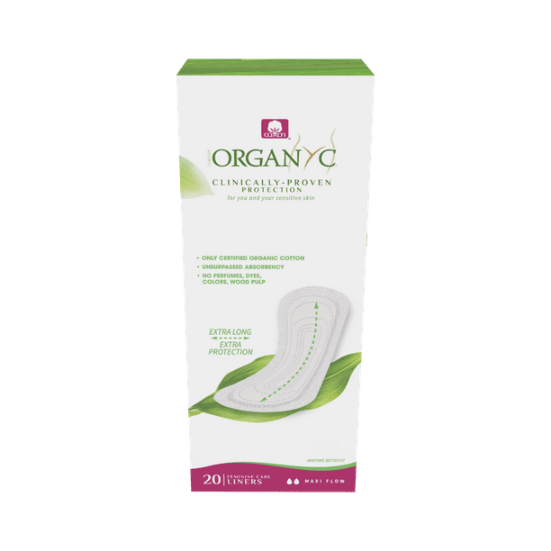 Organyc 100 Certified Organic Cotton Extra Long Panty Liner, Maxi, 20