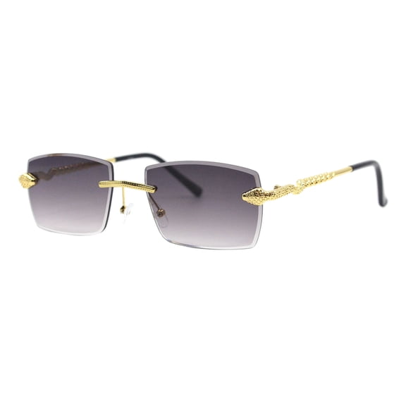 Rectangular Rimless Sunglasses Gold Snake Temple UV400 Unisex Smoke