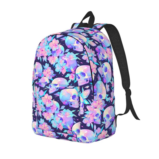 Fotbe pinkk flower crystal Skull Mochila de Lona con Estampado, Mochila Duradera, Mochila Versátil de Alta Calidad, Mochila Compacta Vintage-Medium