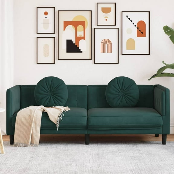 vidaXL Sofa with Cushions 3-Seater Dark Green Velvet