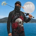 thumbnail image 3 of SEANATIVE Men's UV Protection Sun Hoodie Long Sleeve Fishing Tops Hiking Running Shirt Multi-Use Outdoor Sports Casual Top Summer Fall Outfits for Men, S, Skull Crow Rose Red Black, 3 of 7