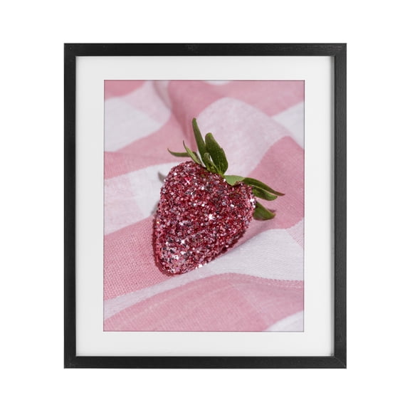 Stupell Industries Glimmer Strawberry on Pink Black Framed Print Under Glass, design by LISH Creative