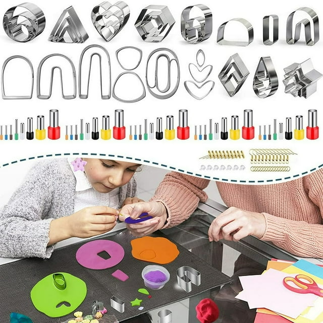 POINTERTECK 126PCS DIY Clay Earring Cutters Set for Polymer Clay Jewelry Making Stainless Steel Polymer Clay Cutters Set with 40 Circle Shape Cutters and Earring Accessories for Beginners