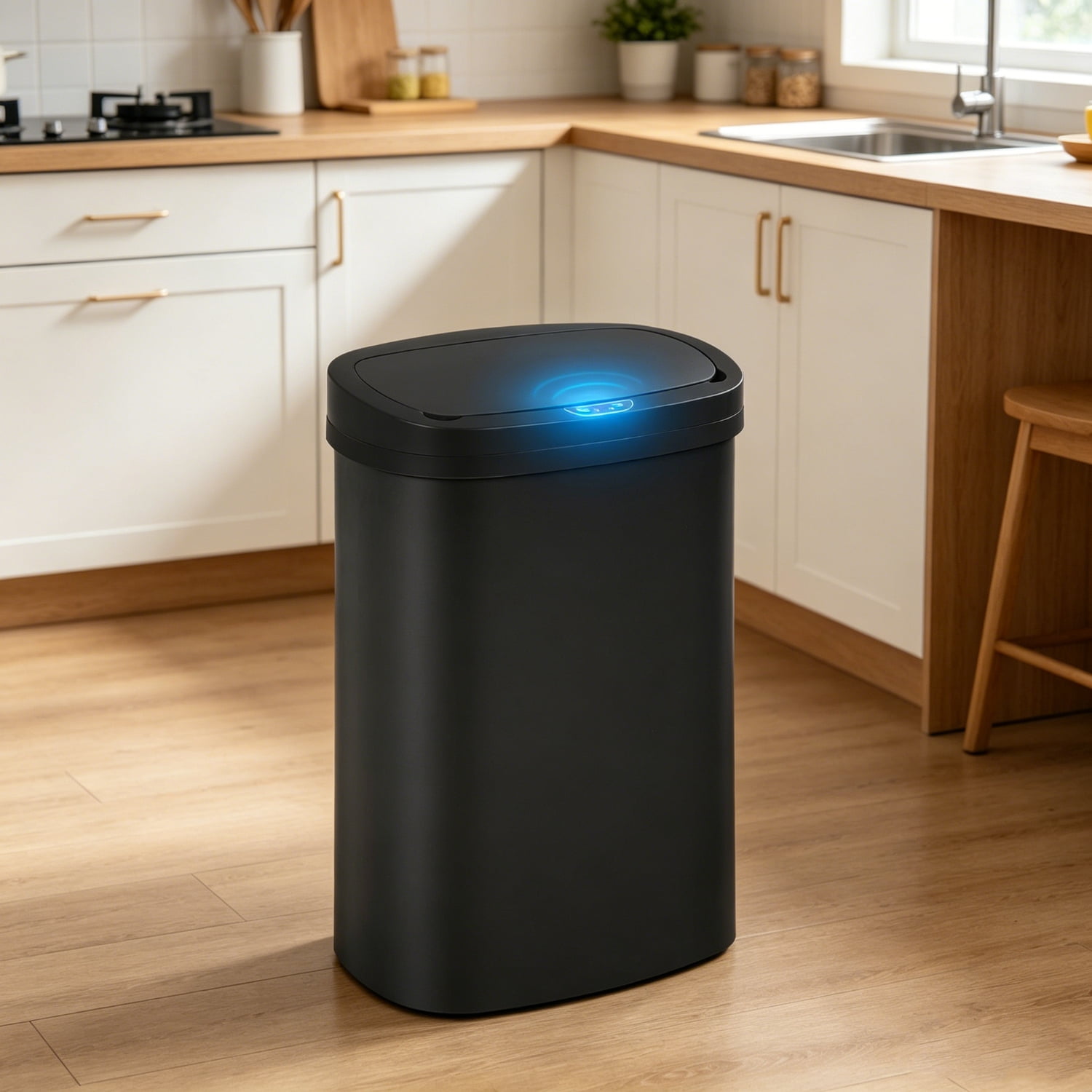 NiamVelo Kitchen Trash Can with Lid, 13 Gallon Automatic Garbage Can Plastic Touchless Trash Can for Kitchen Bedroom Bathroom Office,Black