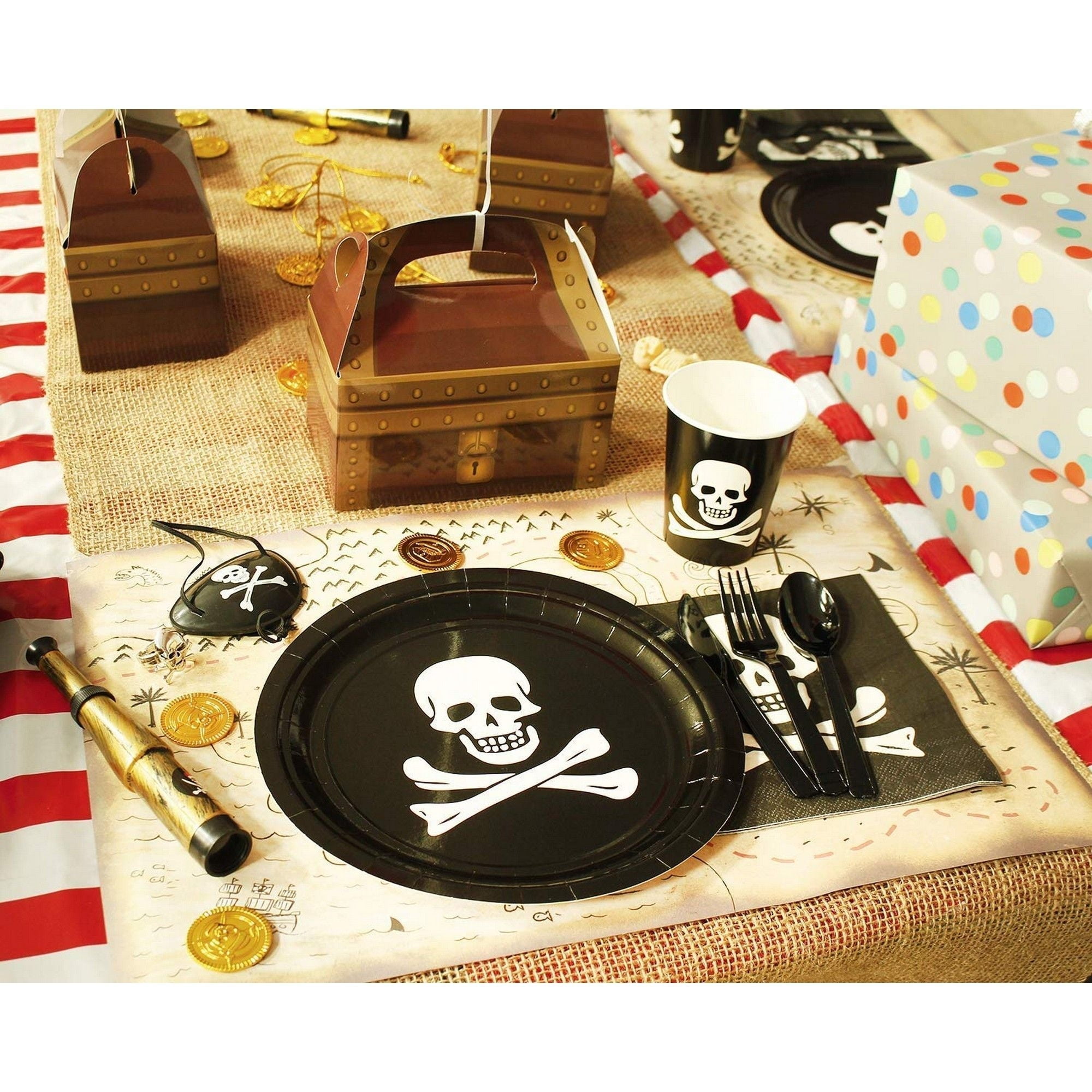 144-Pieces Pirate Party Supplies with Skeleton Paper Plates, Napkins, Cups  and Cutlery for Skull Birthday Party Decorations, Disposable Dinnerware Set  (Serves 24) 