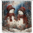 Winter Christmas Snowman Shower Curtain, Holiday Xmas Forest Rustic