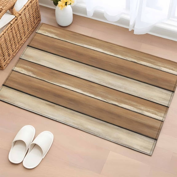 Bathroom Rugs 2x3 Ft, Brown Khaki Wooden Non Slip Area Rugs for Kitchen Bedroom Entryway, Vintage Farmhouse Retro Art Washable Carpet Runner Rug Floor Mats for Bedroom Home Decor