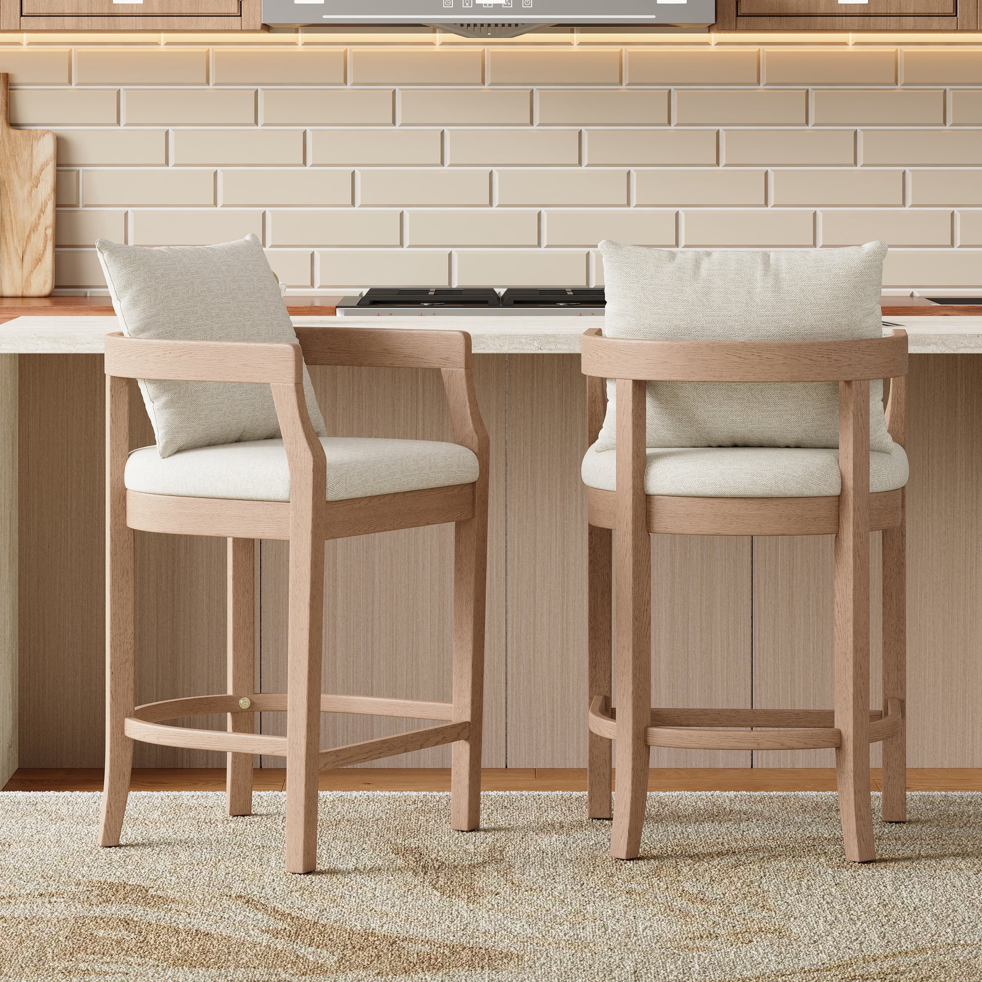 Christopher Knight Home 33" Scandinavian Bar Stools, Counter Height Stools with Arms Set of 2, Natural
