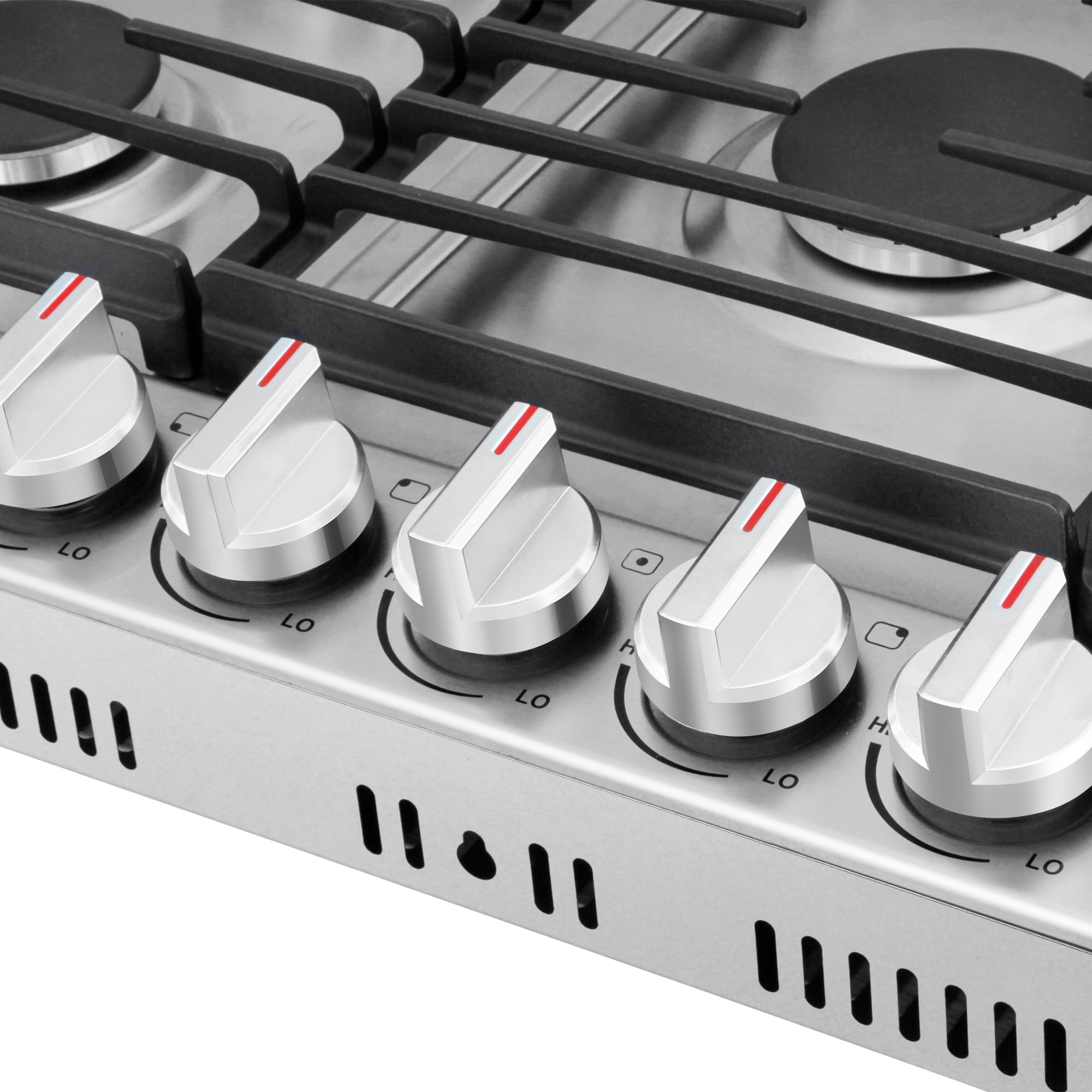RCA 36 in. Legacy Collection Drop-In Gas Cooktop, 5 Burners, Cast Iron Grates, Metal Knobs in Stainless Steel