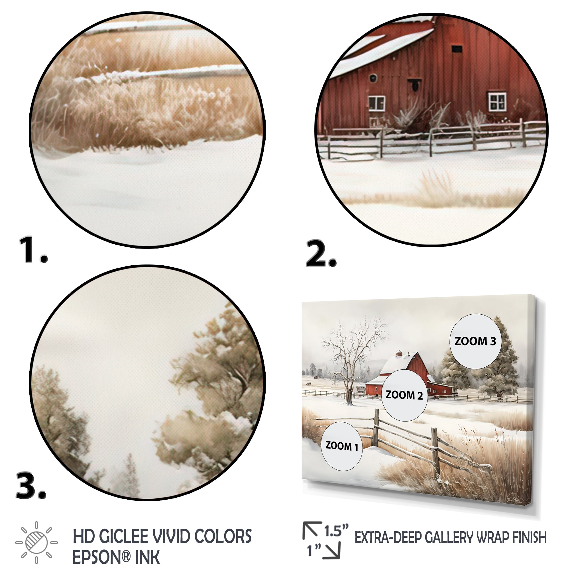 Designart Red Barn Scenery In Winter VI Canvas Wall Art
