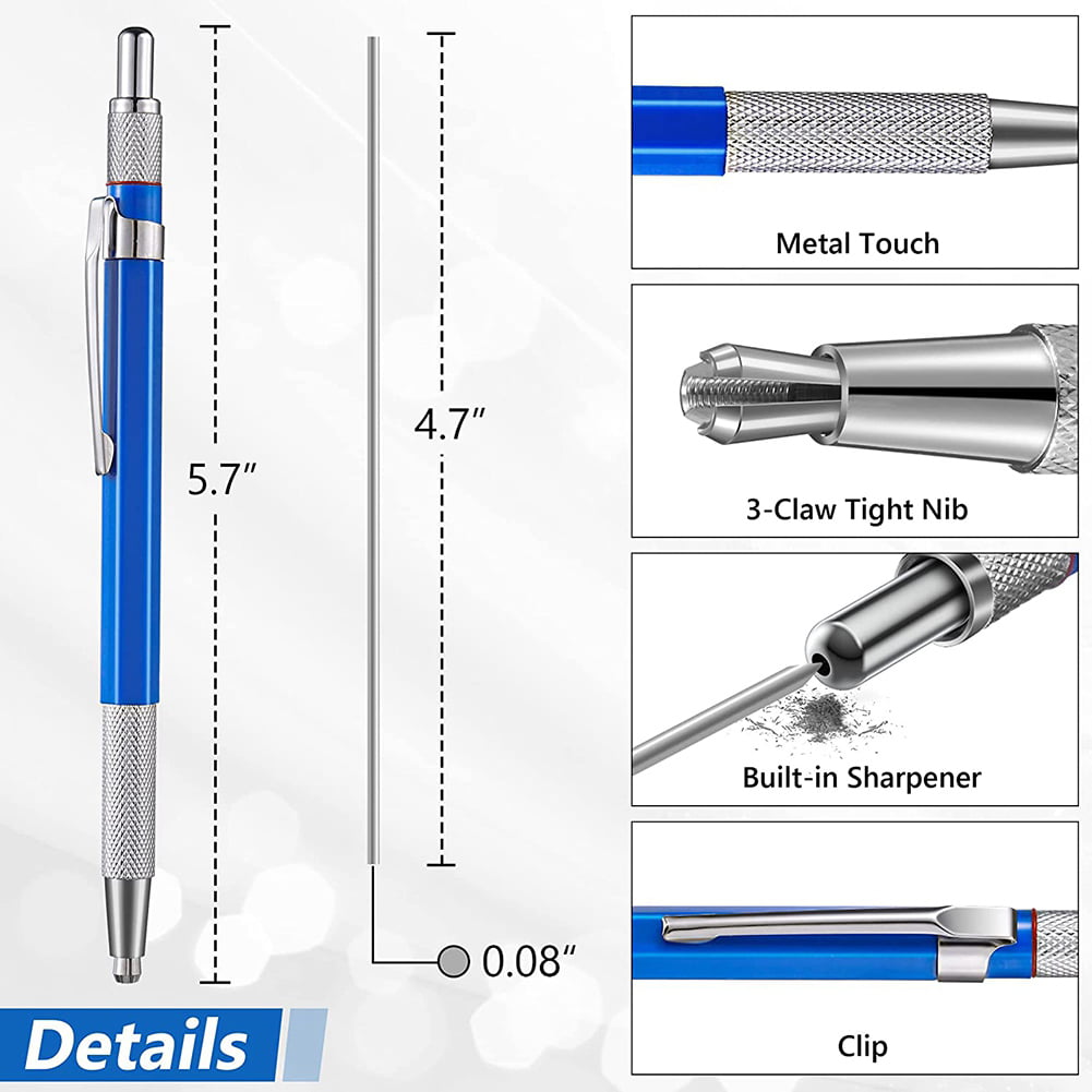 1 Removable Soapstone Markers with 2 Pcs Refills Metal Marking Welding Pencils for Construction 1 Welders Pencil with 12 Pcs Round Silver Refills and Built in Sharpener Carpenter Pencils Set 