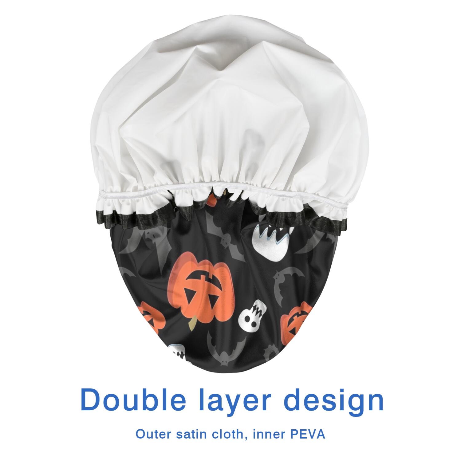 Shower Caps,Black Halloween Pumpkin Faces Waterproof Shower Cap for Women 4 Pieces,Double Reusable Hair Cover for Shower PEVA Elastic Stretch Hem