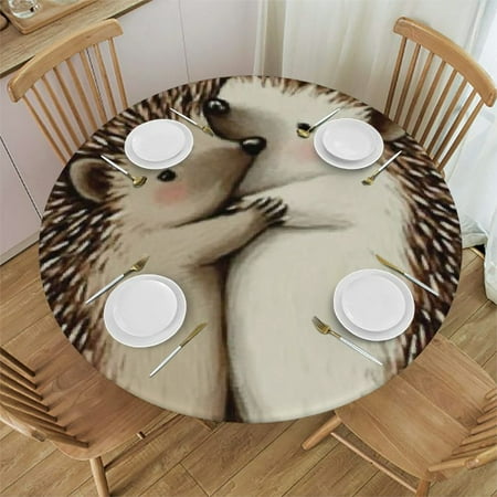 

SHERONV Cute Hedgehogs Round Table Cover Stain Resistant & Washable Indoor/Outdoor Tablecloth for Kitchen Dining Wedding Parties 100% Polyester Waterproof Fabric 46 -50