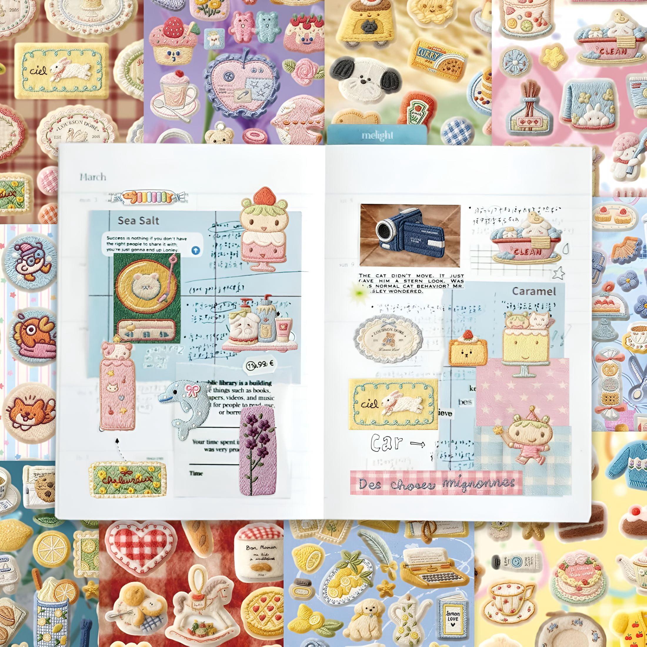 CCOCC 2 in 1 Japanese Sticker Book Combo Set with Red and Blue Patterned Die Cut Stickers 60 Sheets for Journaling