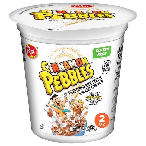 Post Cinnamon PEBBLES Breakfast Cereal, Gluten Free, On-the-Go Snack, 2 oz Individual Cup