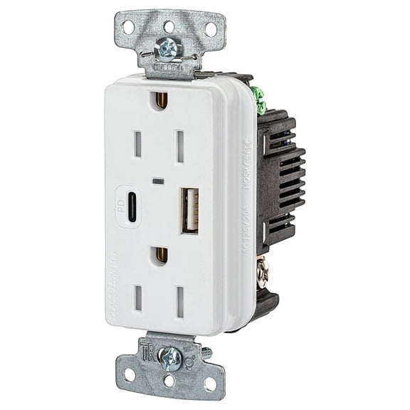 Hubbell Wiring Device-Kellems USB Receptacle,White,1/2 hp USB15ACPDW
