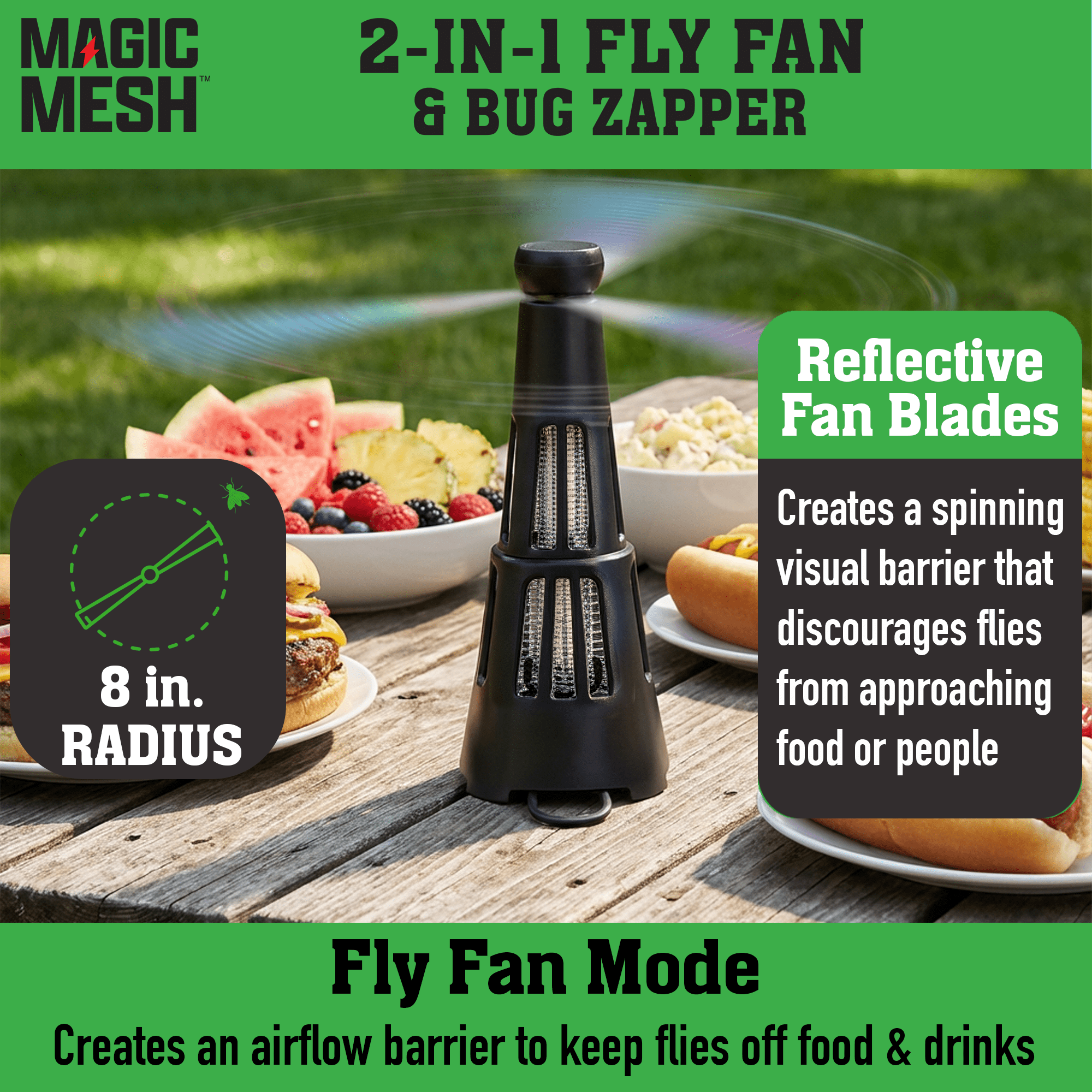 Magic Mesh 2 in 1 Fly Fan & Bug Zapper Chemical-Free Pest Control