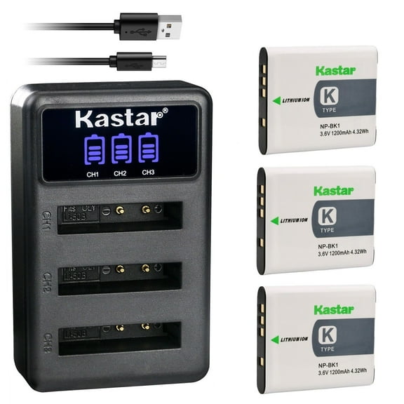 Kastar 3 Pack NP-BK1 Battery and LCD Triple USB Charger Compatible with Sony Webbie MHS-PM1, Bloggie MHS-CM5, Bloggie MHS-PM5, Cyber-shot DSC-S750, DSC-S780, Cyber-shot DSC-S950, DSC-S980 Camera