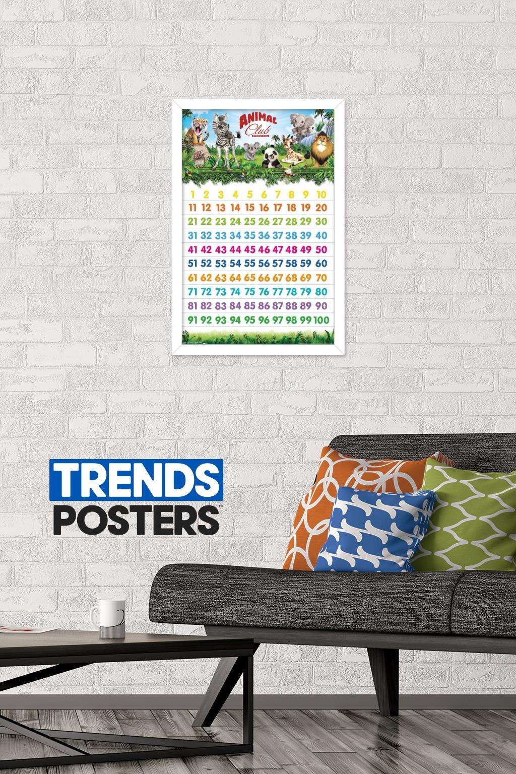 Animal Club - Numbers 123 Wall Poster, 14.725" x 22.375", Framed