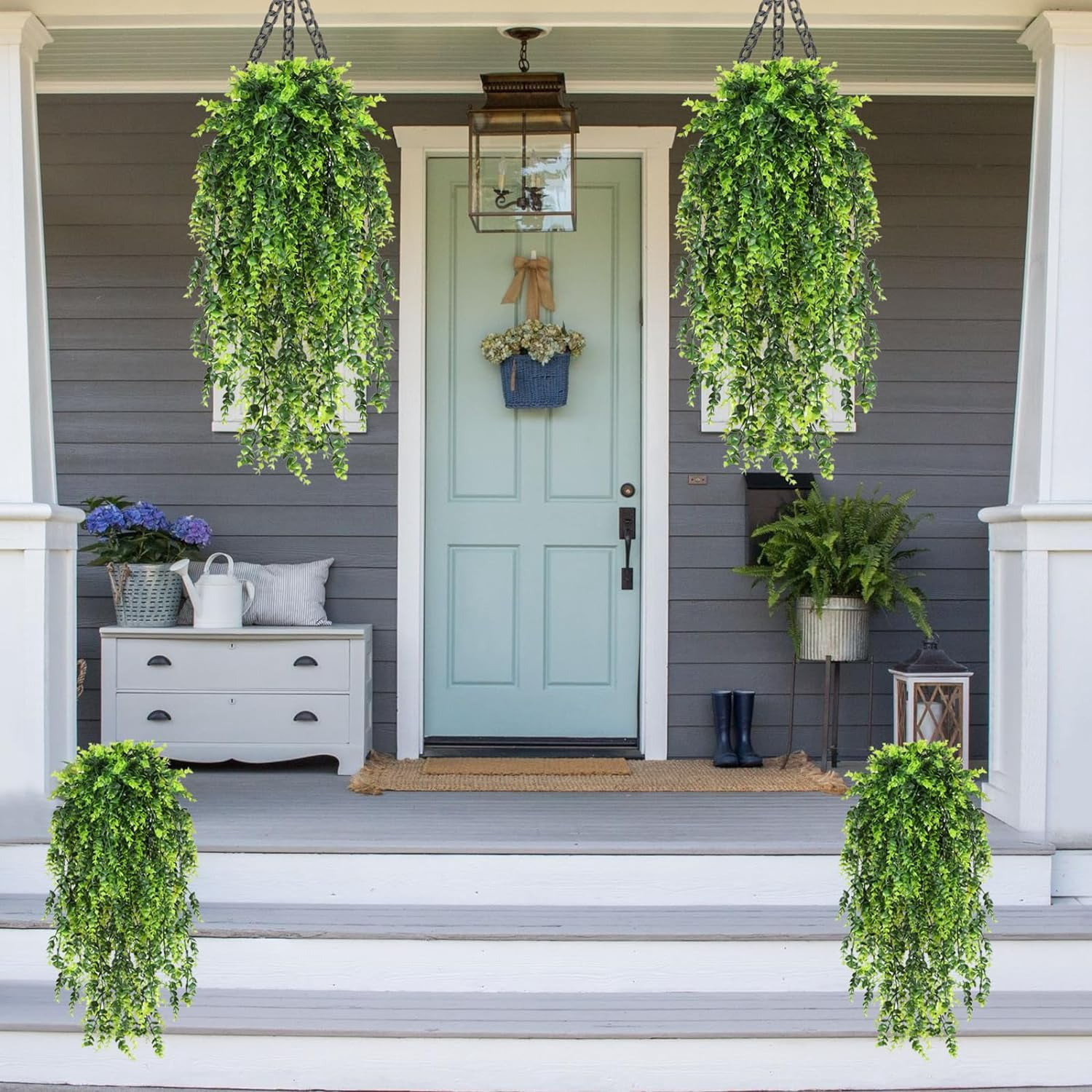 Artificial Flowers for Outdoors Plants Fake Plants Uv Resistant Faux Plastic Daffodils Flower Greenery Boxwood for Spring Planters Outdoor Front Porch Garden Porch Patio Decoration(Green)