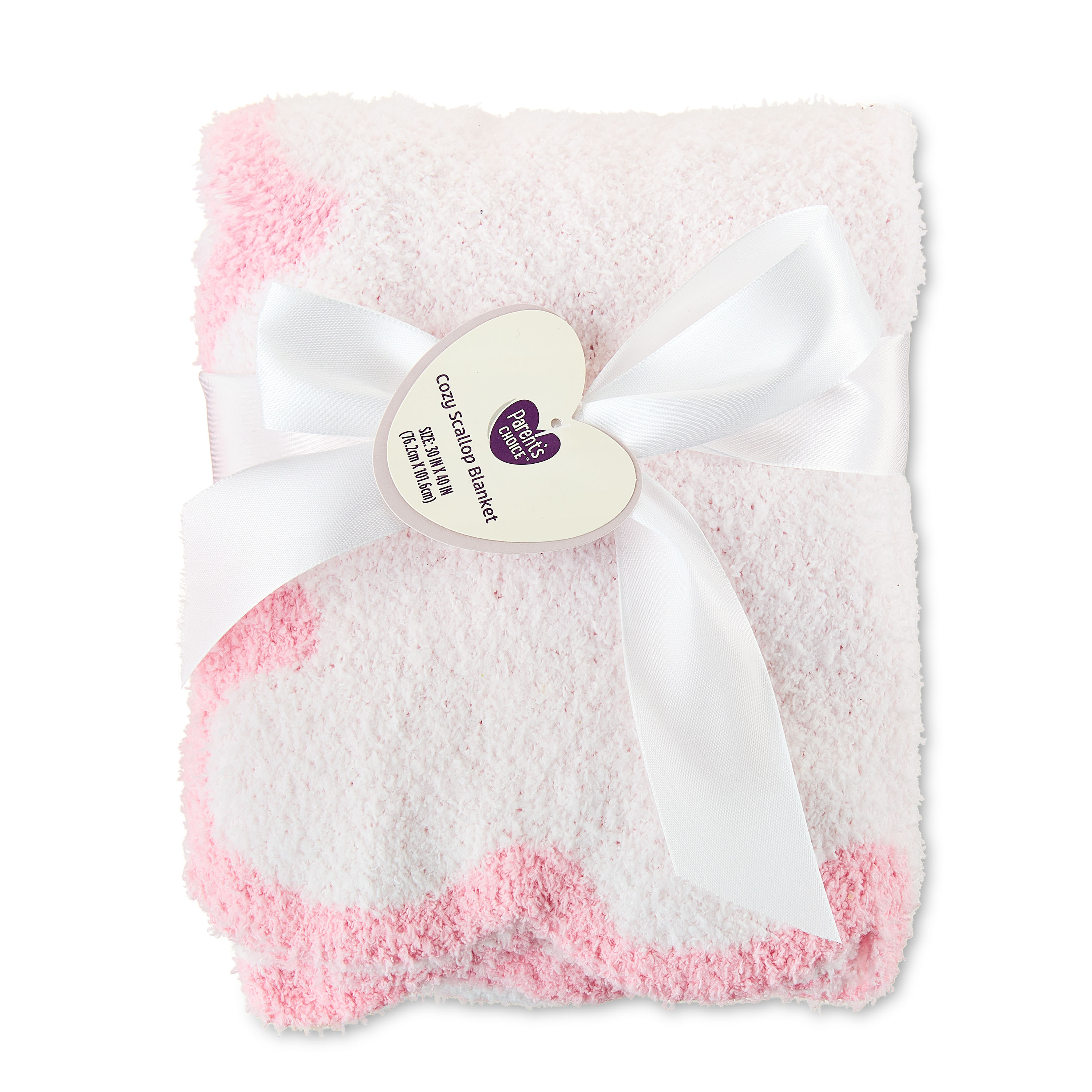 Cobija para bebé Parent's Choice rosa y blanca con borde festoneado para mayor comodidad 5