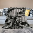 thumbnail image 2 of Qinduosi Rose Skull Halloween Themed Throw Blanket Soft Bed Bedding Warm Flannel Blankets Gifts for Kids Boys Teens Men, Sofa Living Room Bedroom Home Decor, 2 of 6