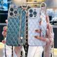 thumbnail image 2 of Funda de cuero con purpurina y diamantes para iPhone, funda cruzada con cordón y correa de muñeca para iPhone 11, 12, 13, 14 Pro Max, Mini, XS, X, XR, 8, 7 Plus, SE Fivean unisex, 2 of 2