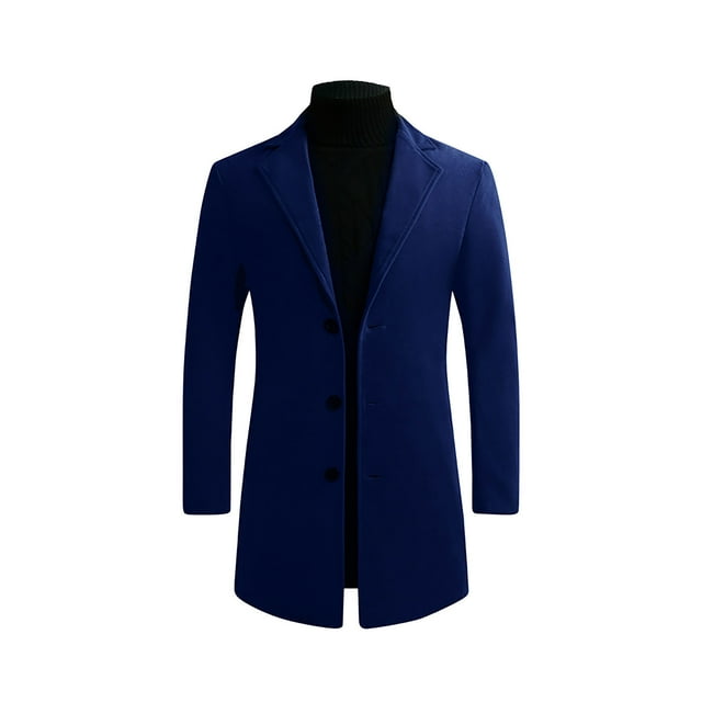 EGNMCR Jackets for Men Fall/winter New Style Plus Cotton Solid Color Woolen Lapel Men's Overcoat Jacket