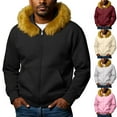 thumbnail image 4 of Men's New Style Warm Hooded Fur-Collar Jacket, Pink, Size XL, 4 of 4