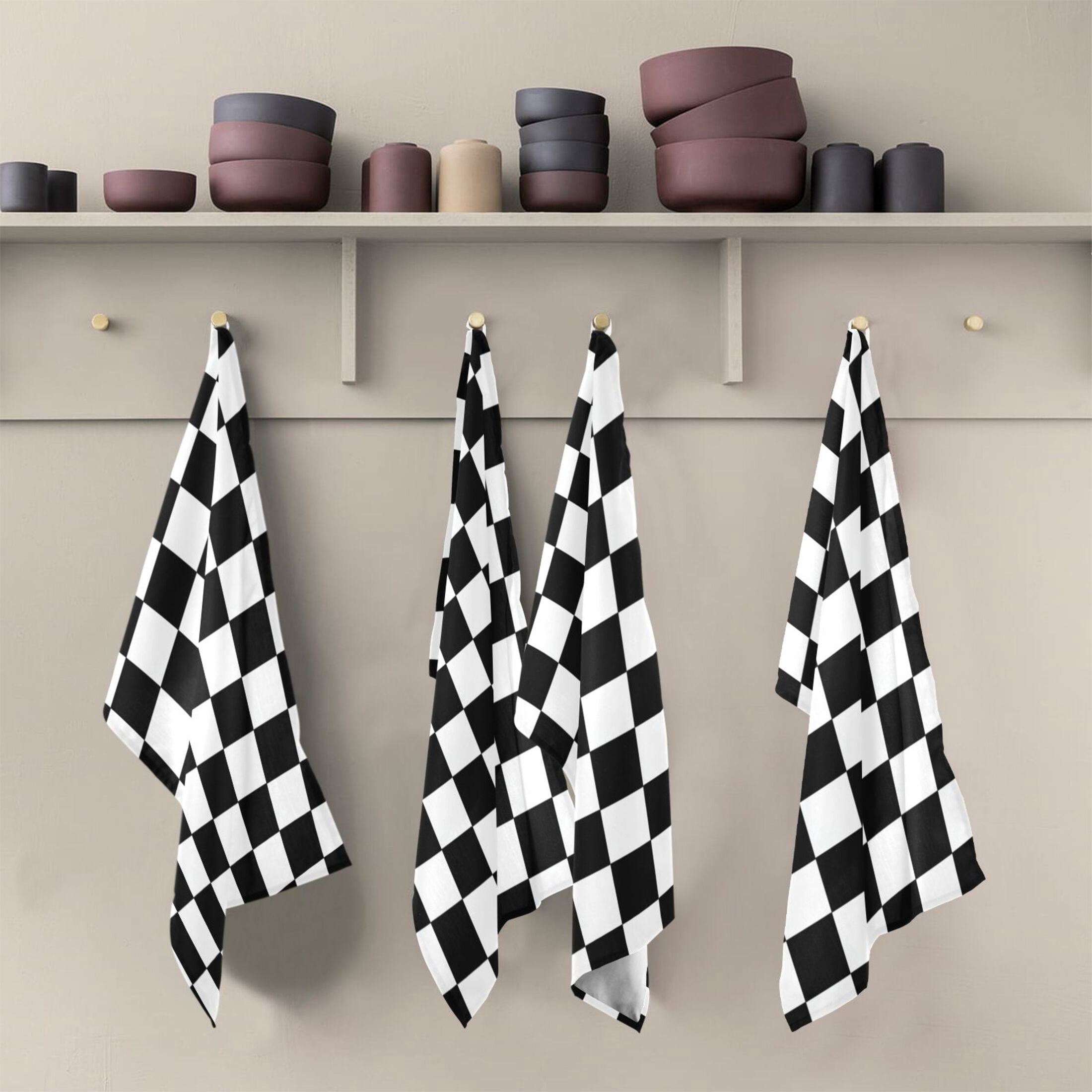 Multi-Purpose Kitchen Towels 28x18 Inch Dishcloths with Hanging Loop Decorative and Practical Towels for Kitchen, Dining Black and White Check