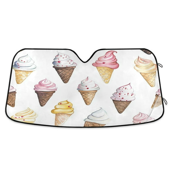 Yayeee Car Windshield Sun Shade Universal Fit Front Visor Protector, Ice Cream Pattern