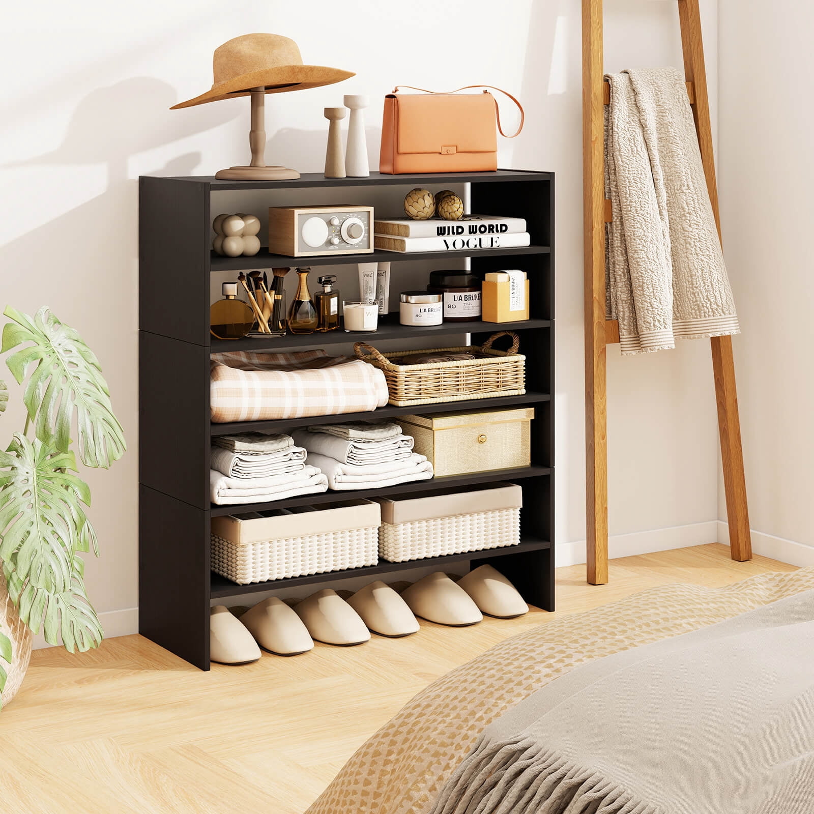 Costway 6 PCS Stackable Shoe Rack 31-Inch Horizontal Organizer 2-tier StorageShelf Black