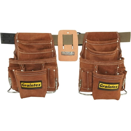 UPC: 0819972029694 | Graintex SS2969 20-Pocket Nail & Tool Pouch Set Brown Color Suede Leather with 2? Leather/Webbing Belt and Leather Measuring Tape Holder for Contractors  Constructors  Electricians  Plumbers  Handymen