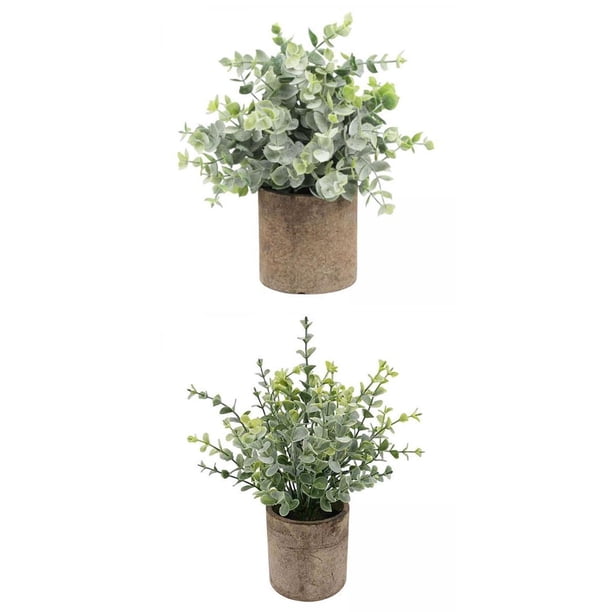 2 piezas de plantas artificiales en maceta para interior, adorno para boda al aire libre Pequeño Eucalipto+Eucalipto