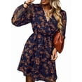thumbnail image 2 of Women's Flowy V-Neck Mini Dress with Long Peasant Sleeves, Casual Chiffon Dress for Spring and Summer Purple S, 2 of 9