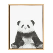 Kate and Laurel Sylvie Panda Animal Print Black and White Portrait Framed Canvas Wall Art by Simon Te Tai, 18x24 Natural