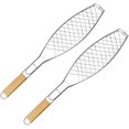 thumbnail image 1 of ORUYROP 2 Pcs Panier à Poisson, Panier à Poisson Portable en Acier Inoxydable avec Poignée en Bois Outil de Barbecue Extérieur pour Rôtir le Poisson, Légumes, Crevettes, 1 of 7