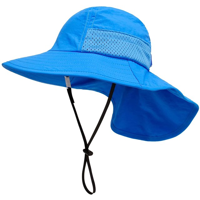 Gorro para el sol para bebé, gorro para el cuello para niña y niño, gorro de protección para niños, gorro de pescador transpirable, gorro de playa para niña, gorro de verano para niño, azul Talla M (2 - 6 años) JM