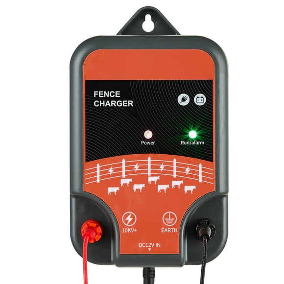 KFFKFF Electric Fence Charger, 10kV 2J, AC DC Electric Fence Energizer with LED Indicator, 1.86 Miles Range, Powerful Plug-in Fences Charger