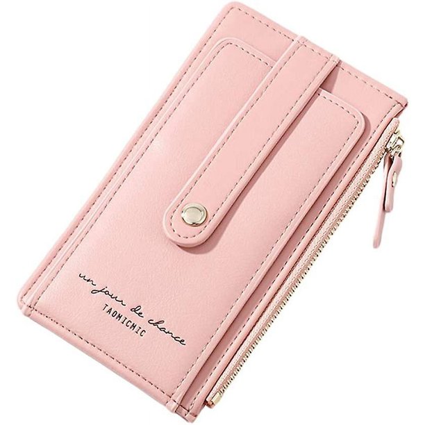 Tool Bag Cartera delgada rosa con tarjetero para mujer, billetera plegable con bloqueo Rfid y bolsillo para monedas con cremallera, tarjetero de cuero para tarjetas de crédito (rosa)