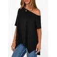 thumbnail image 5 of PRETTYGARDEN Off The Shoulder Tops for Women Summer Short Sleeve Asymmetrical Oversized Tee Shirts Casual Spring Clothes, 5 of 10