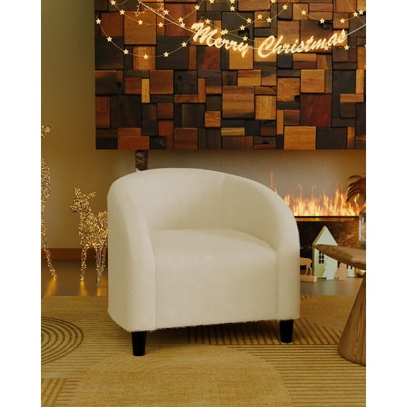 Accent Chair Living Room Boucle Barrel Chair Round Armchair for Bedroom Waiting Room, Cream