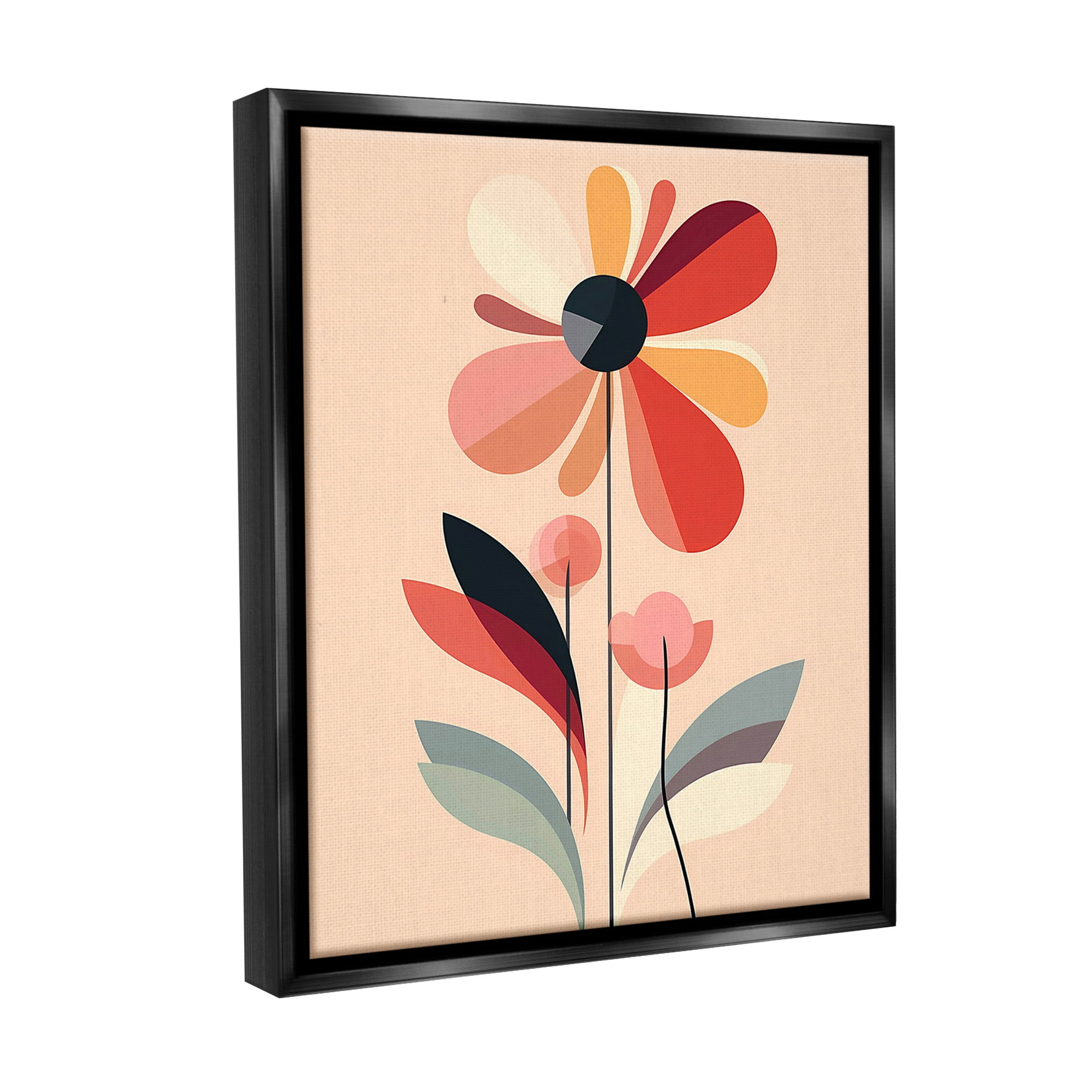 Stupell Industries Retro Abstract Bloom Botanical & Floral Painting Black Floater Framed Canvas Art Print Wall Art, 17 x 21
