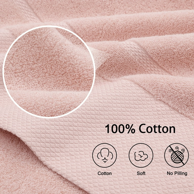 Unique Bargains Cotton 600 GSM Absorbent Bath Towel Set 27 x 54 Misty  Rose 4 Pcs