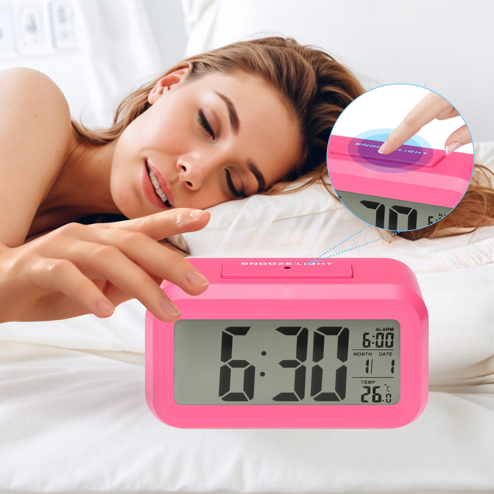 Unique Bargains 2 Pcs Small Digital Alarm Clock 5.5 x 2.8 x 1.8 in Red/Blue